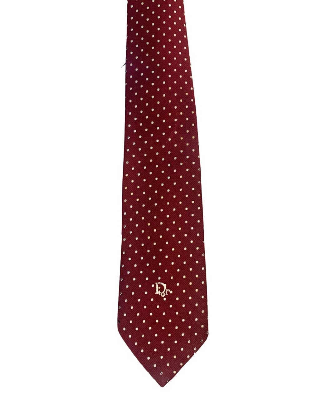Christian Dior Burgundy White Polka Dot Print Silk Blend Tie Quiet Luxury Preppy